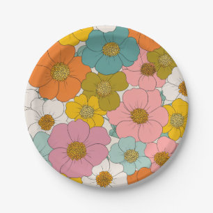 Retro Hippie Floral Pappteller