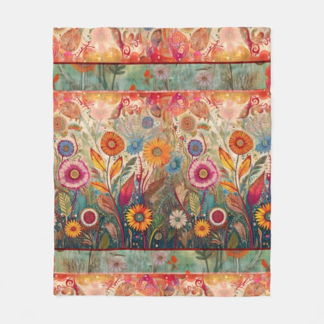 Retro Hippie: Folk Art Garden Blanket Fleecedecke (Vorderseite)
