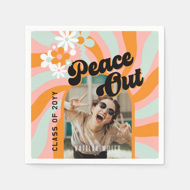 Retro Hippie Foto Abschluss Serviette (Vorderseite)