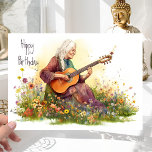 Retro Hippie Girl 60s Flower Power - Fun Birthday Karte<br><div class="desc">The wise old hippie lady sat in the flower meadow, her guitar in her lap, and she let her mind drift back to the days of the 60s. She remembered the joy of the Summer of Love, the energy of the peace rallies, the beauty of the Haight-Ashbury scene. As she...</div>