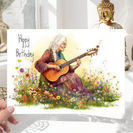 Retro Hippie Girl 60s Flower Power - Fun Birthday Karte