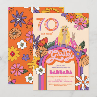 Retro Hippie Girl 70's Groovy Birthday Party Einladung