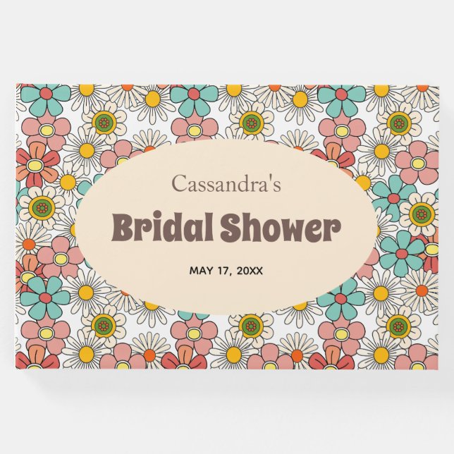 Retro Hippie Groovy Blume Brautparty Gästebuch (Vorderseite)