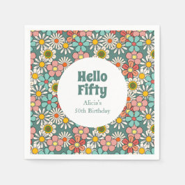 Retro Hippie Groovy Blume Hallo Fünfzig Geburtstag Serviette