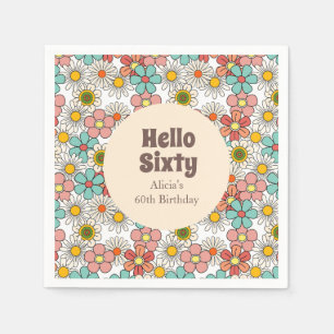 Retro Hippie Groovy Blume Hallo Sechzig Geburtstag Serviette