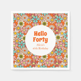 Retro Hippie Groovy Blume Hello 40 Geburtstag Serviette