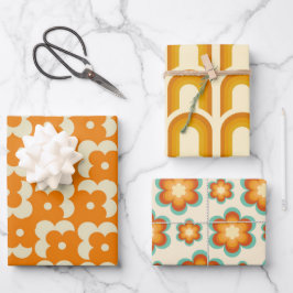 Retro Hippie Groovy Seventies Floral & Rainbow 60e Geschenkpapier Set