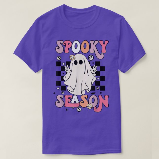Retro Hippie Halloween Cute Ghost Spooky Season Wo T-Shirt (Design vorne)