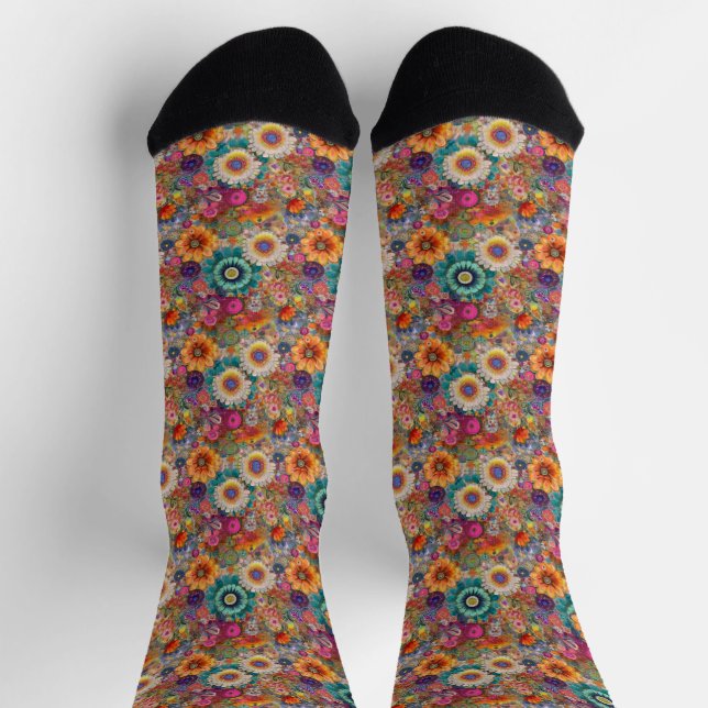 Retro Hippie: Helle Blume Socken (Oben)