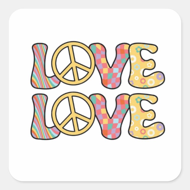 Retro Hippie Liebe Quadratischer Aufkleber (Vorderseite)