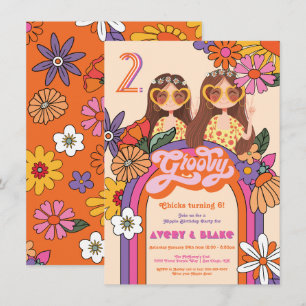 Retro Hippie Mädchen 70er 60er Groovy Geburtstag Z Einladung