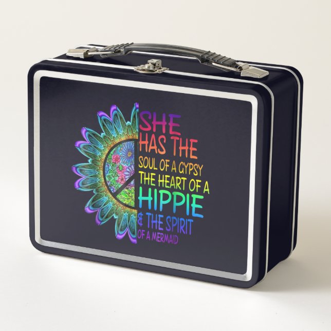 Retro Hippie Metall Brotdose (Vorderseite)