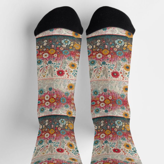 Retro Hippie: Patchwork-Gartensocken Socken (Oben)