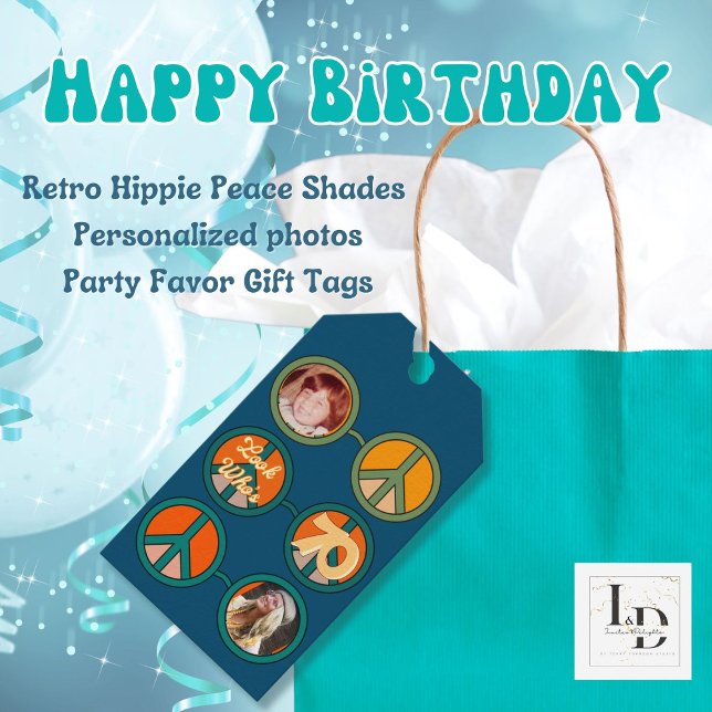 Retro Hippie Peace Brille 2 Foto Geburtstag Geschenkanhänger (Von Creator hochgeladen)