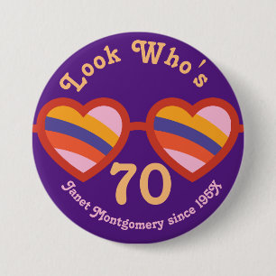 Retro Hippie Peace Glasses Custom Birthday Button