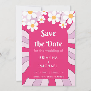 Retro Hippie Pink Arch Daisy Groovy Seventies 70er Save The Date