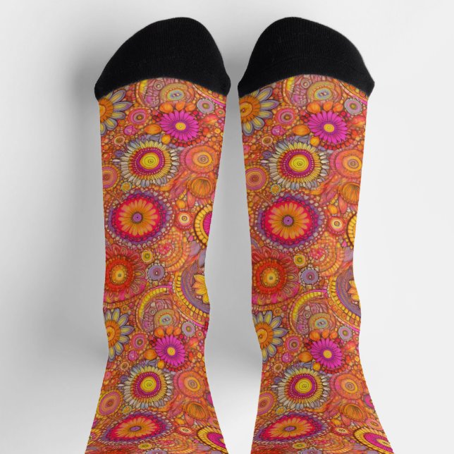 Retro Hippie: Pink Daisies Socks Socken (Oben)