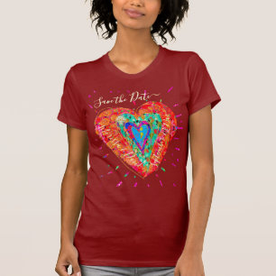 Retro Hippie Pink Türkis Herz Save the Date T-Shirt