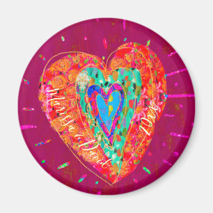 Retro Hippie Pink Türkis Herzmuskelnamen Magnet