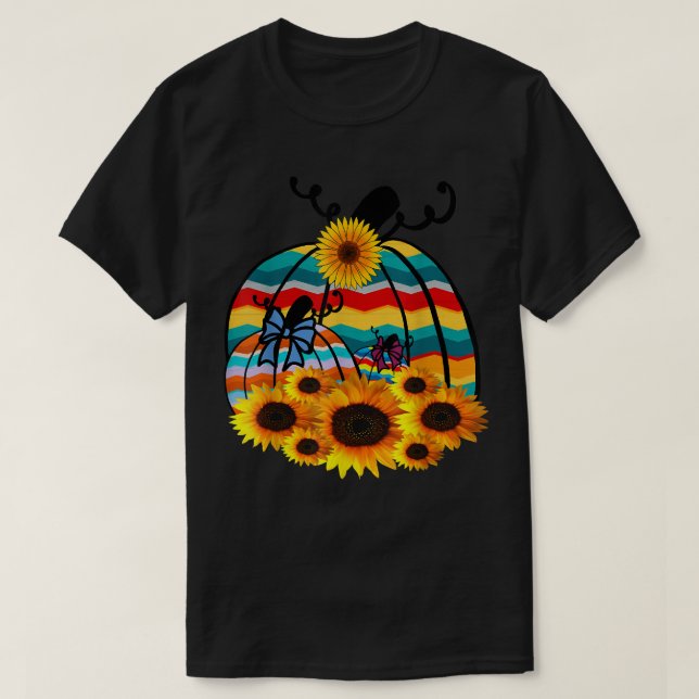 Retro Hippie Pumpkins Sonnenblumen Herbst Frauen T-Shirt (Design vorne)