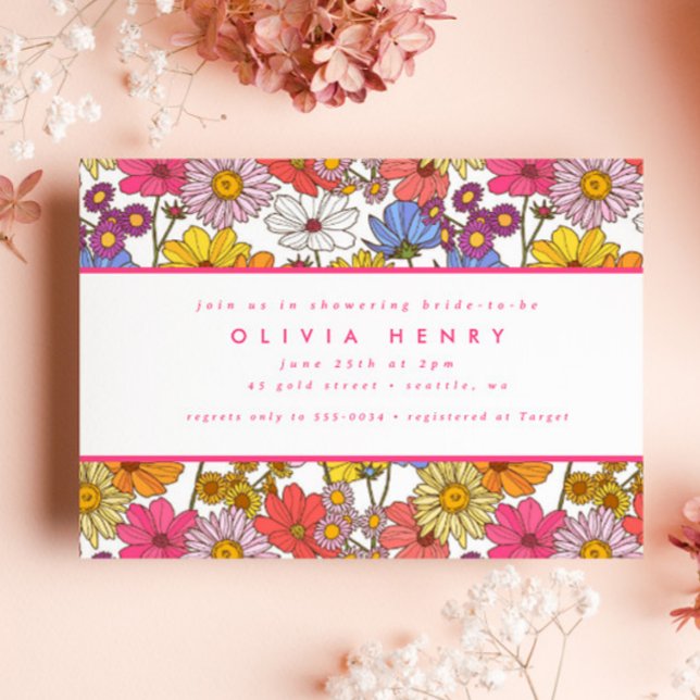 Retro Hippie Rainbow Flower Garden Brautparty Einladung (Von Creator hochgeladen)