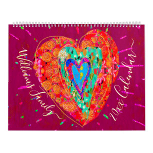 Retro Hippie Red Turquoise Heart Custom 2024 Foto Kalender