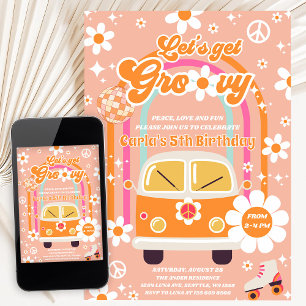 Retro Hippie Regenbogen Lass uns Groovy zum 5. Geb Einladung