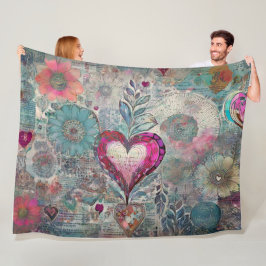 Retro Hippie: Rosa Herz Fleece Blanket
