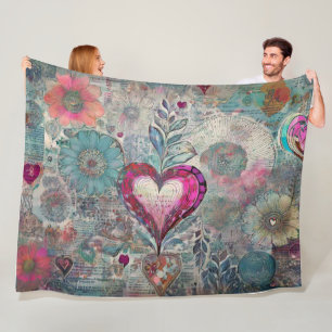 Retro Hippie: Rosa Herz Fleece Blanket