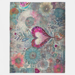 Retro Hippie: Rosa Herz Fleece Blanket