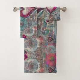 Retro Hippie: Rosa Herz-Handtuch-Set Badhandtuch Set