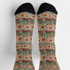 Retro Hippie: Rote Blumengartensocken Socken