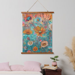 Retro Hippie: Sonnenaufgang Garden Verticle Wall Wandteppich Mit Holzrahmen