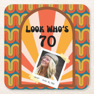 Retro Hippie Sunrise Foto Geburtstagspapier Unters Rechteckiger Pappuntersetzer