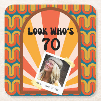 Retro Hippie Sunrise Foto Geburtstagspapier Unters Rechteckiger Pappuntersetzer