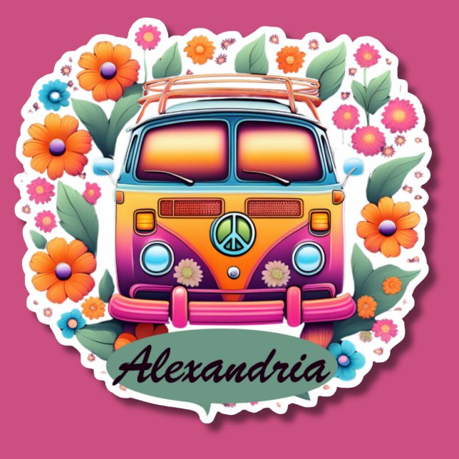 Retro Hippie Van Monogram wasserdicht Aufkleber (Von Creator hochgeladen)
