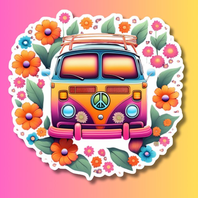Retro Hippie Van Waterproof Aufkleber (Von Creator hochgeladen)