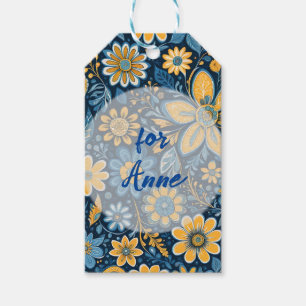 Retro Hippie Vintage Blume Design Yellow Blue Geschenkanhänger