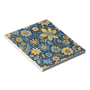 Retro Hippie Vintage Blumen Design Gelb Blau Notizblock
