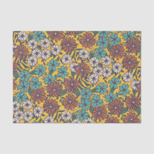 Retro Hippie Yellow Turquoise 70er Floral Muster Seidenpapier
