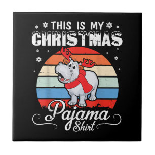 Retro Hippo Das ist mein Weihnachts-Pajama-Shirt Fliese