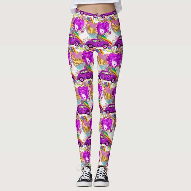 Retro Hippy Groovy Girl Car Herz 1960er 1970er Leggings (Vorderseite)
