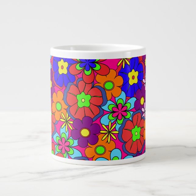 Retro Hippy Groovy Girly Floral Jumbo-Tasse (Vorderseite)