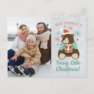 Retro Hipster Bear Beary Little Christmas Foto Postkarte