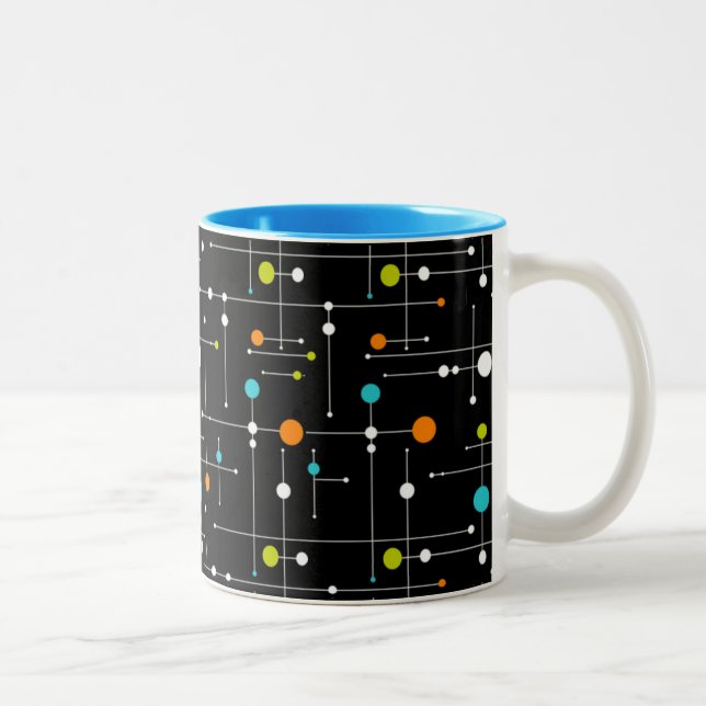 Retro Hipster Black Space Age Atomic Zweifarbige Tasse (Rechts)