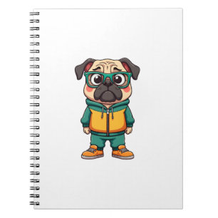 Retro-Hipster-Mops-Hund-Cartoon-Streetwear-Grafik Notizblock