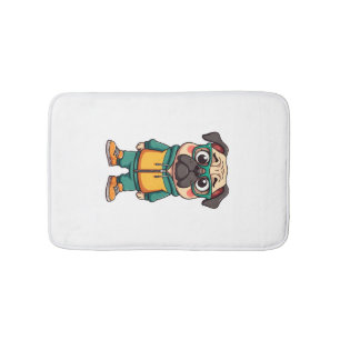 Retro-Hipster-Mopshund-Cartoon-Streetwear-Grafik Badematte