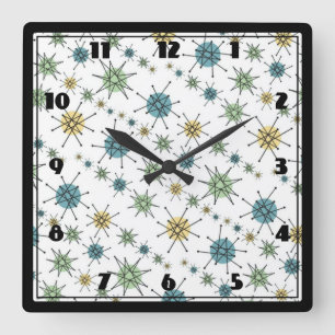 Retro Hipster Space Age Atomic Starburst Quadratische Wanduhr