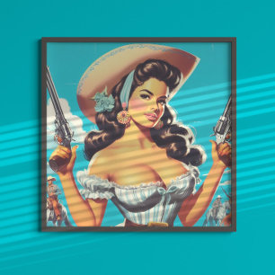 Retro Hispanic Cowgirl Poster