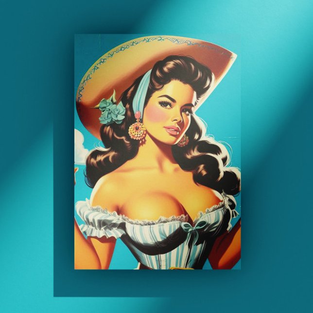 Retro Hispanic Cowgirl Postkarte (Von Creator hochgeladen)